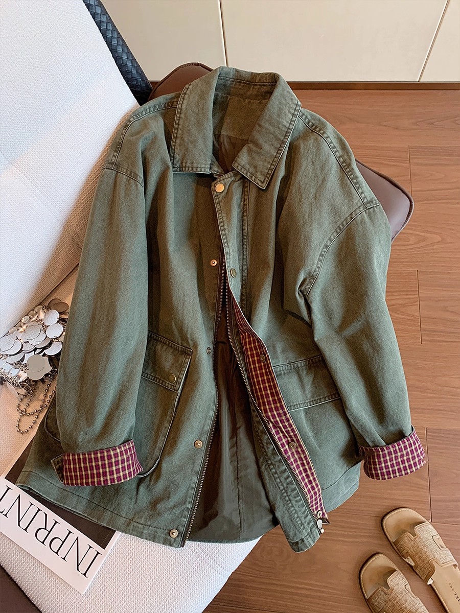 Sewing Jackets - Giacca di jeans verde militare vintage