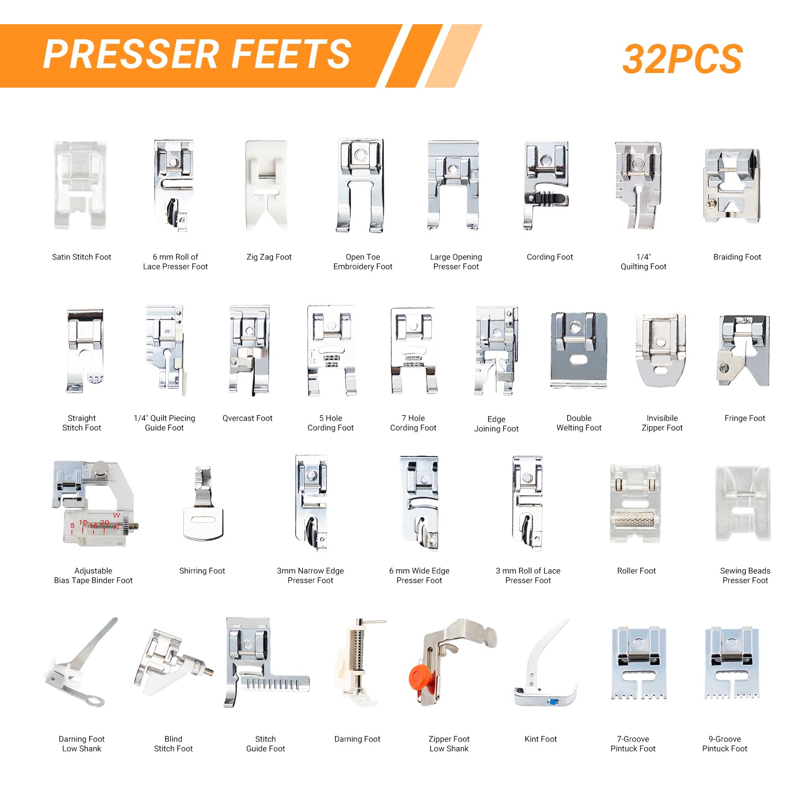 Zipper Foot Presser - Kit piedino da cucito multifunzione 32