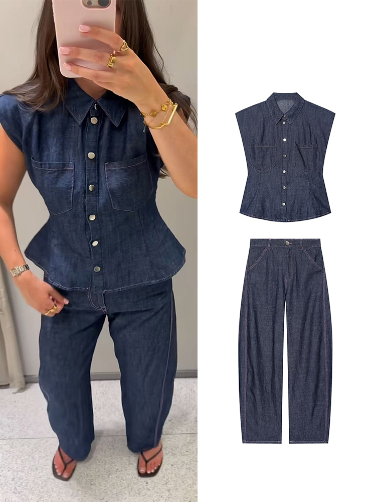 TFMLN Set Donna in Denim: Top  - Shoulder Pad Set In recensione e prezzo