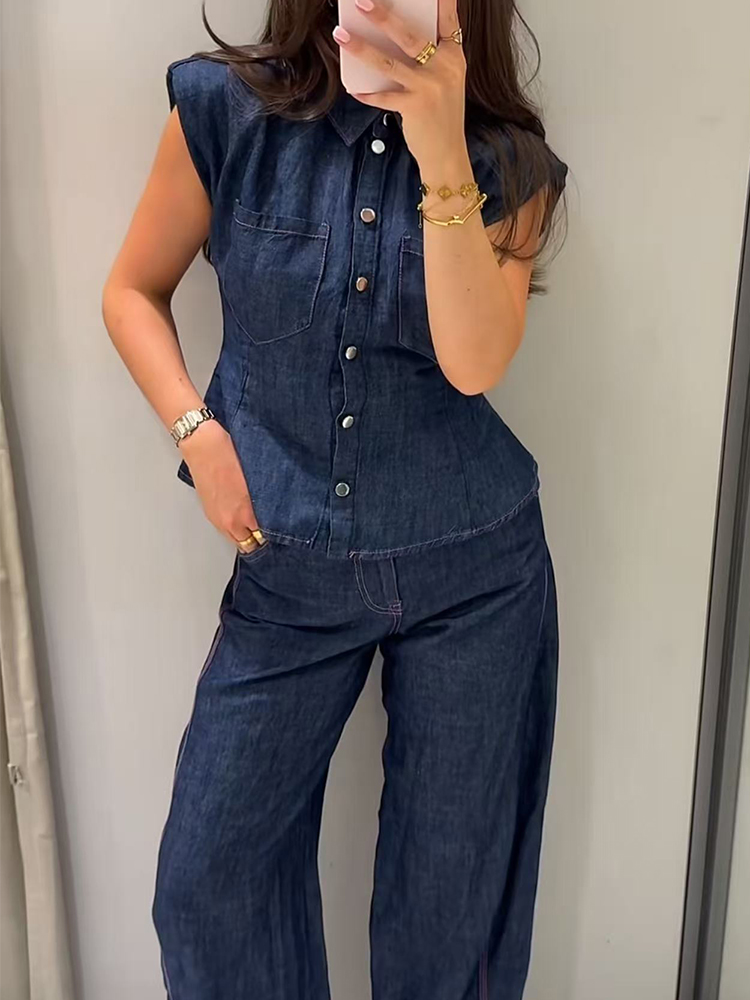TFMLN Set Donna in Denim: Top  - Shoulder Pad Set In recensione e prezzo